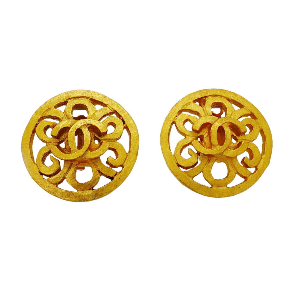 Chanel Earrings, Coco Mark Circle, GP Plated Gold, Women's
